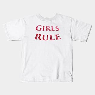 Girls Rule in Pink Flowers - Girl Power Word Art Kids T-Shirt